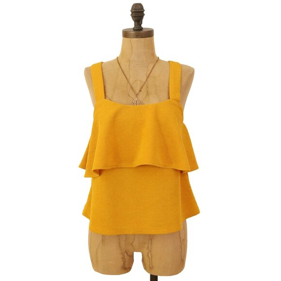 Madewell Texture & Thread Tank Top Size S Cross Back Tiered Yellow EUC B57 - Picture 2 of 5